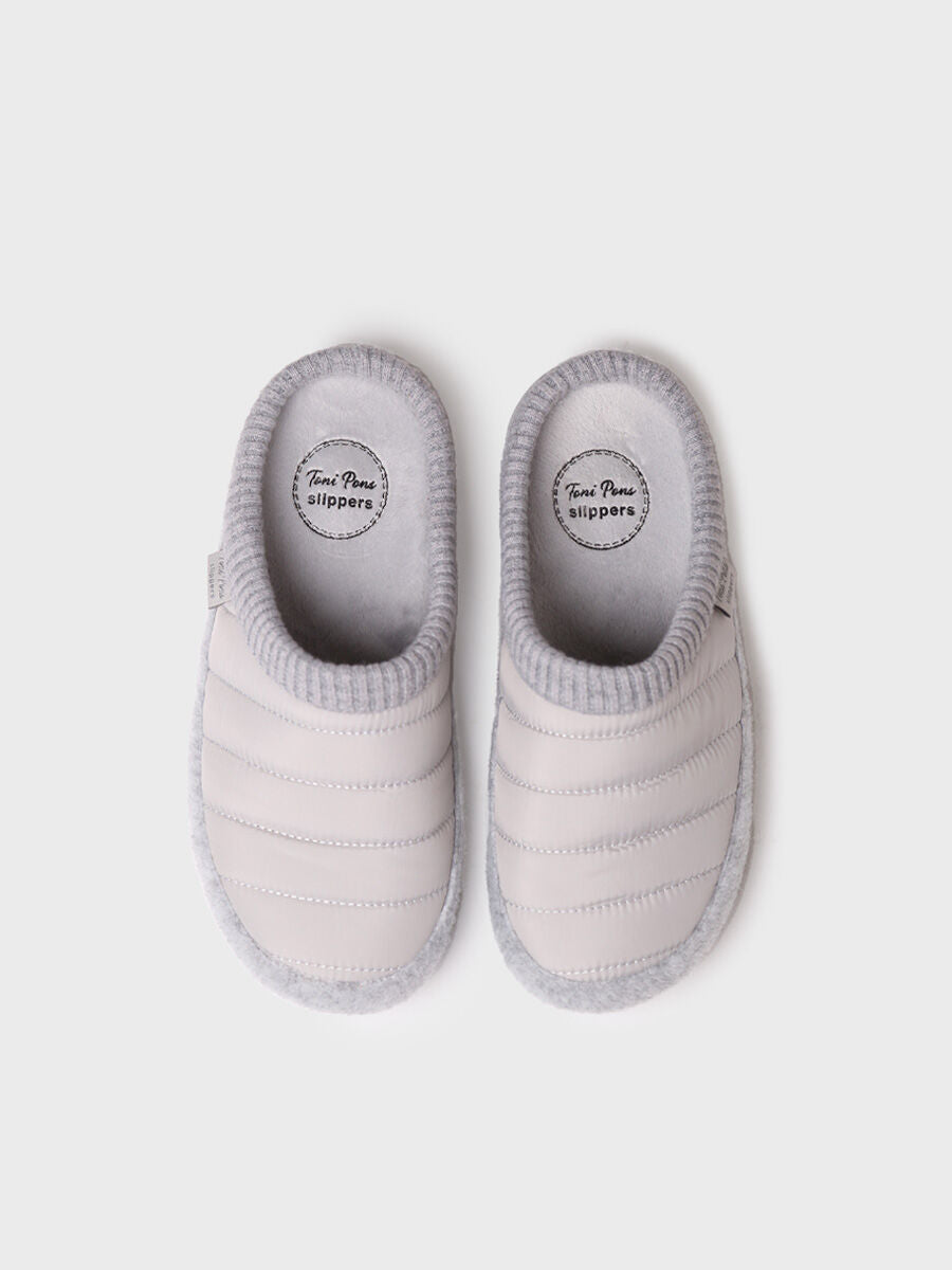 Chausson femme style sabot en tissu matelassé et feutre - MORA-TK