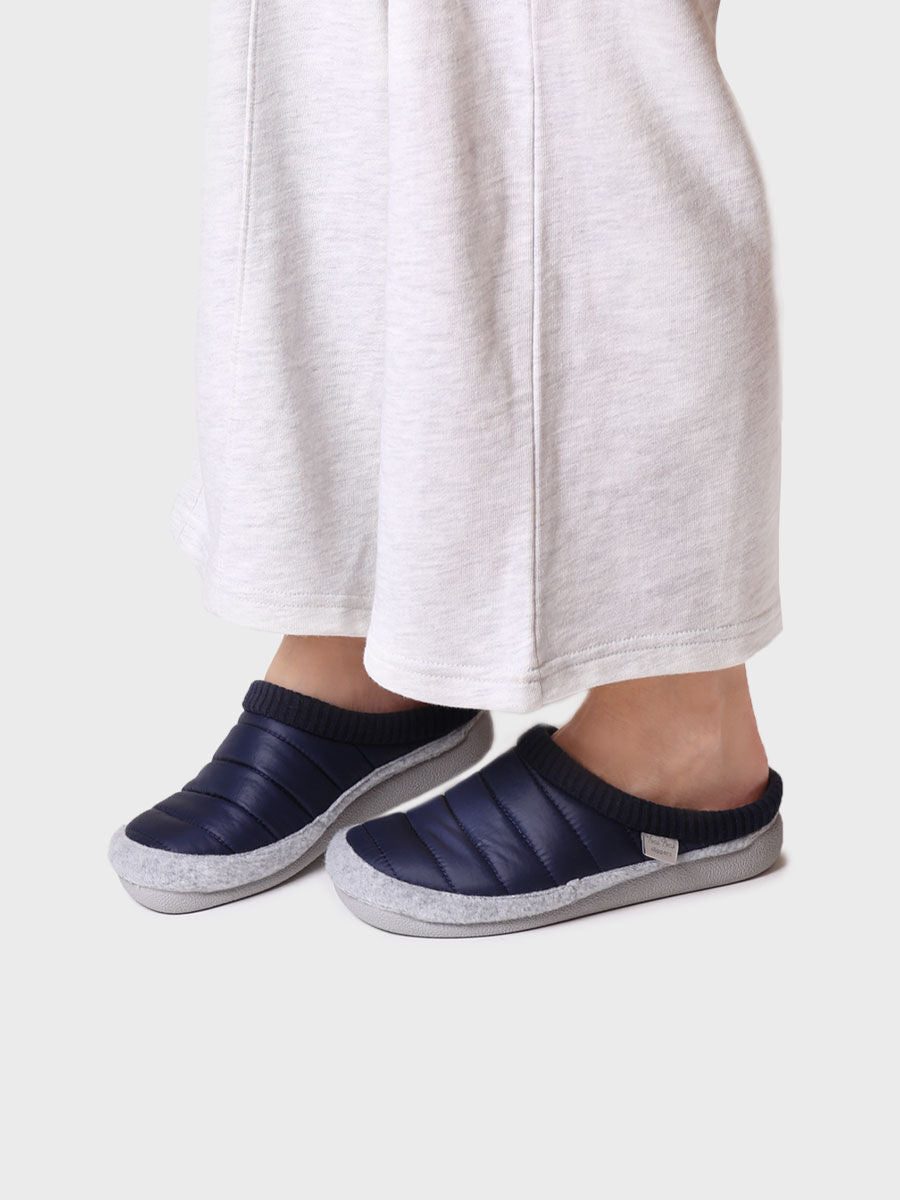 Chausson femme style sabot en tissu matelassé et feutre - MORA-TK