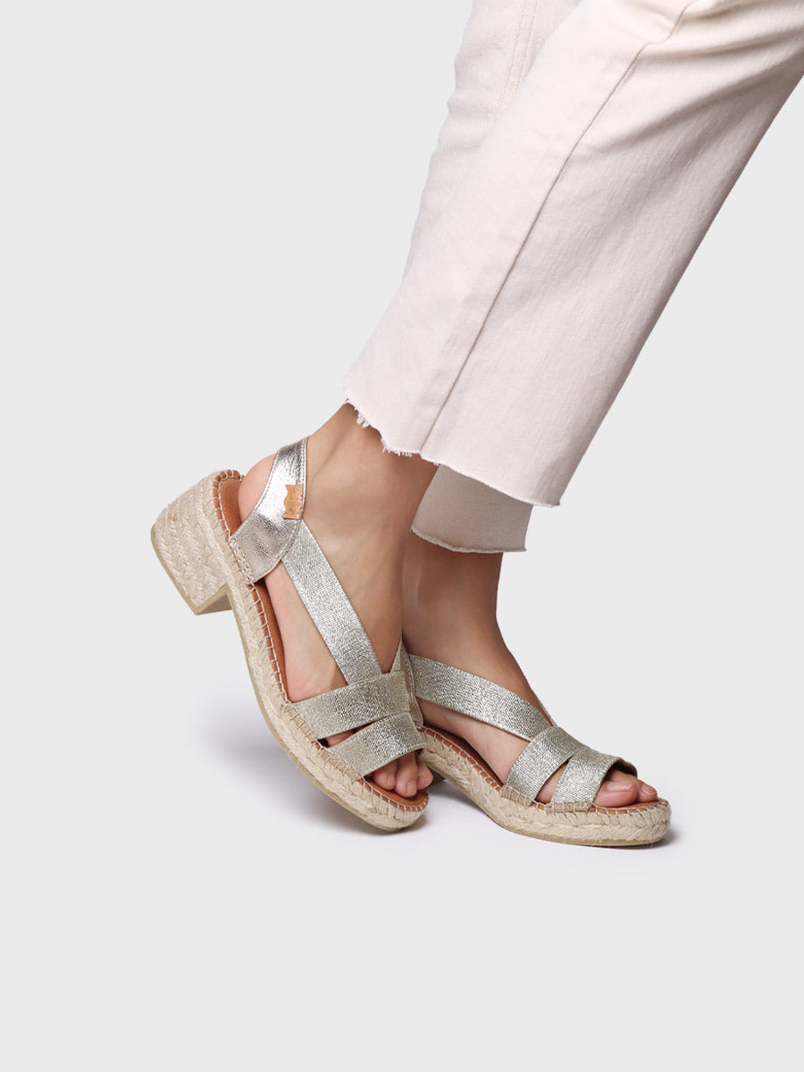 Espadrille femme à talon large et élastique métallisé - DAMA