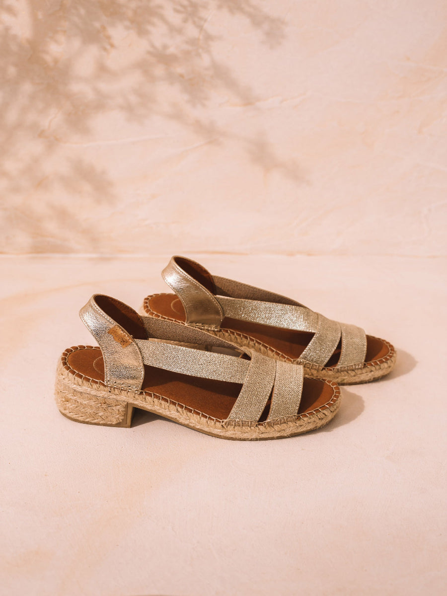 Espadrille femme à talon large et élastique métallisé - DAMA