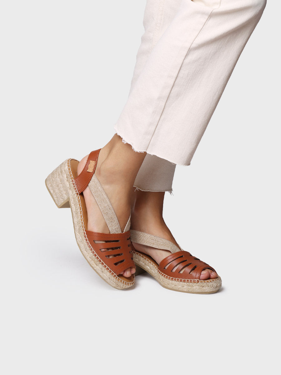 DIMA - Espadrille femme en cuir à talon large et élastique