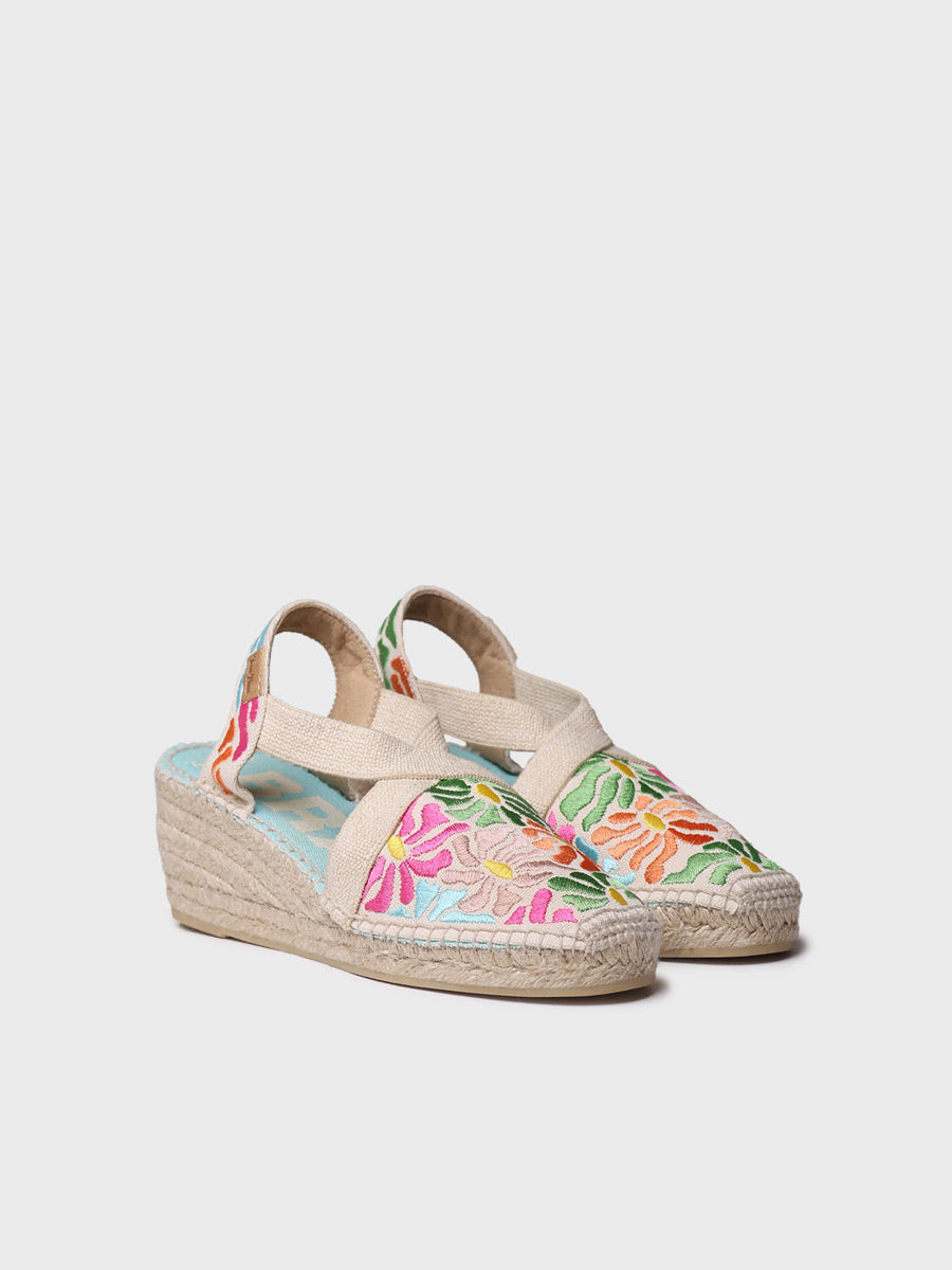 Espadrille compensée femme à broderies multicolores | MONTJOI
