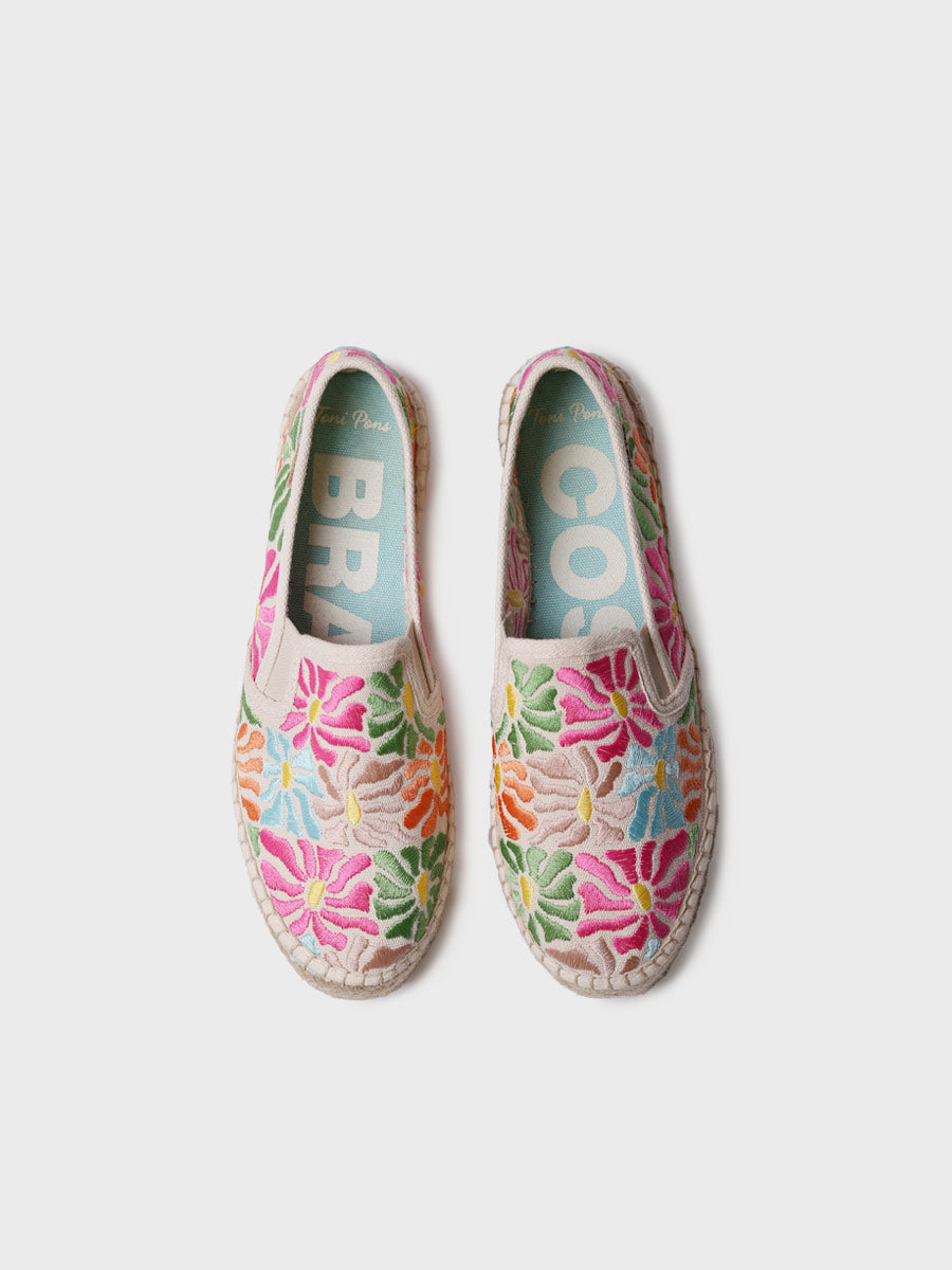 Multicoloured embroidered cotton closed espadrille - POLA