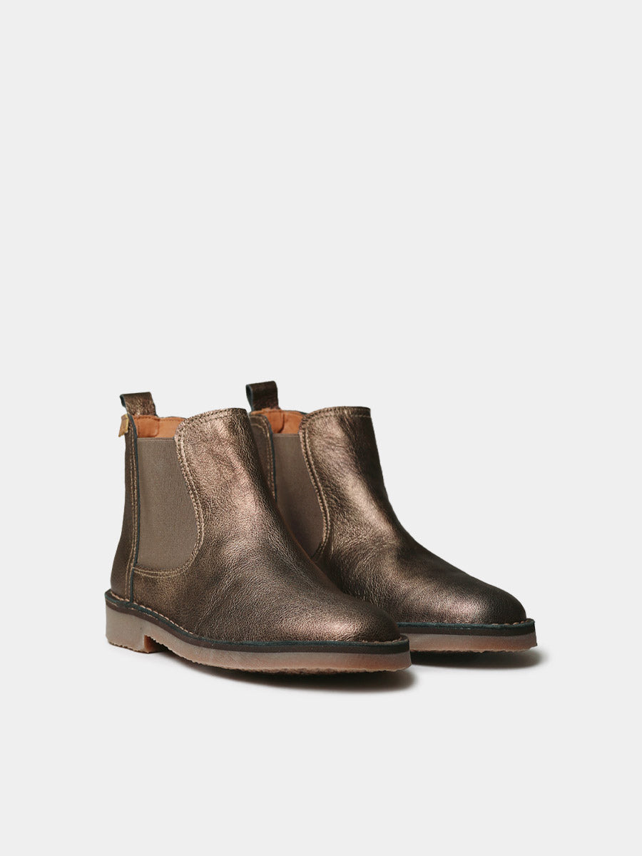 Women's metallic leather ankle boot with elastic sides - ISA-AT