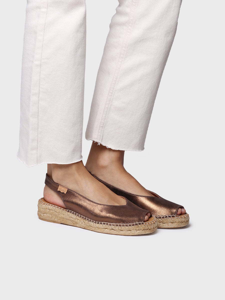 Women's peep-toe espadrille in shiny leather | ERICA-AS