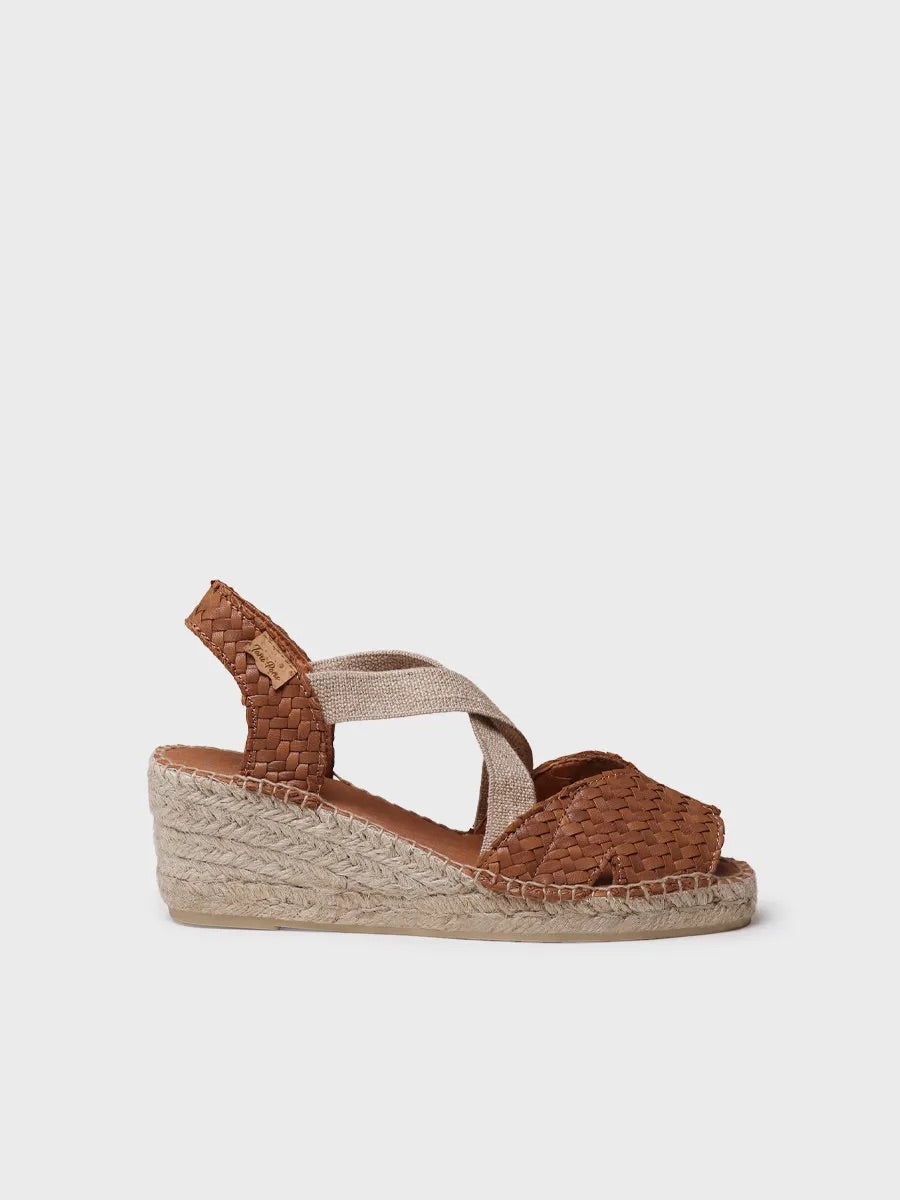 Women's open espadrille in braided leather with wedge heel | SALINA