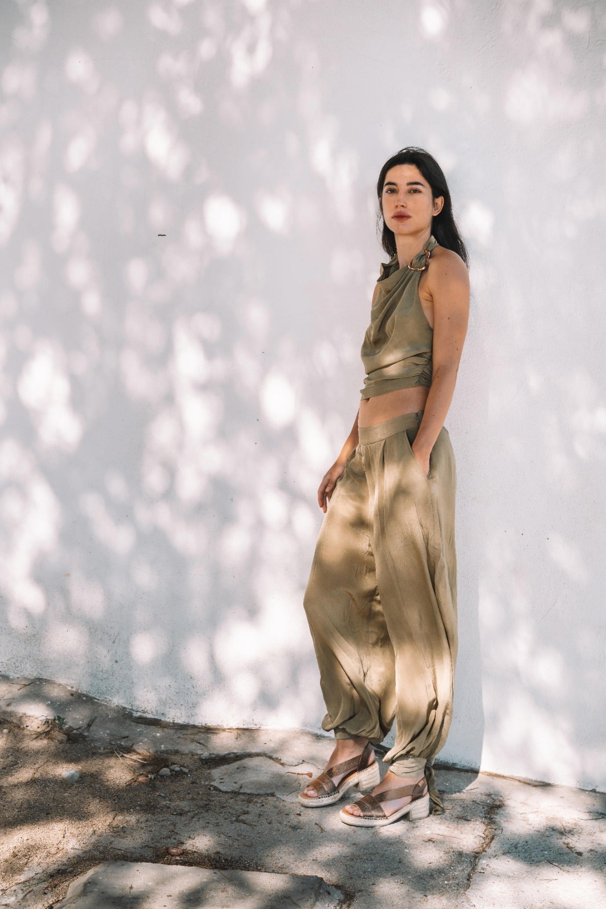 Women's espadrille with wide heel and metallic elastic | DAMA