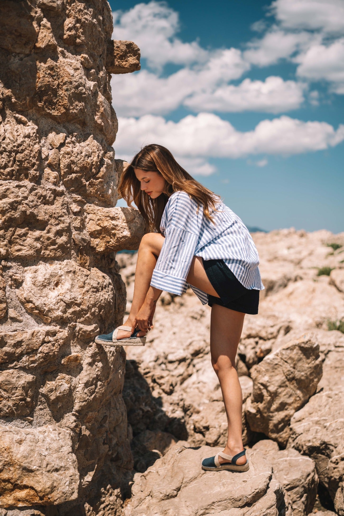 Women's vegan flat espadrille in cotton fabric | VERDI-V
