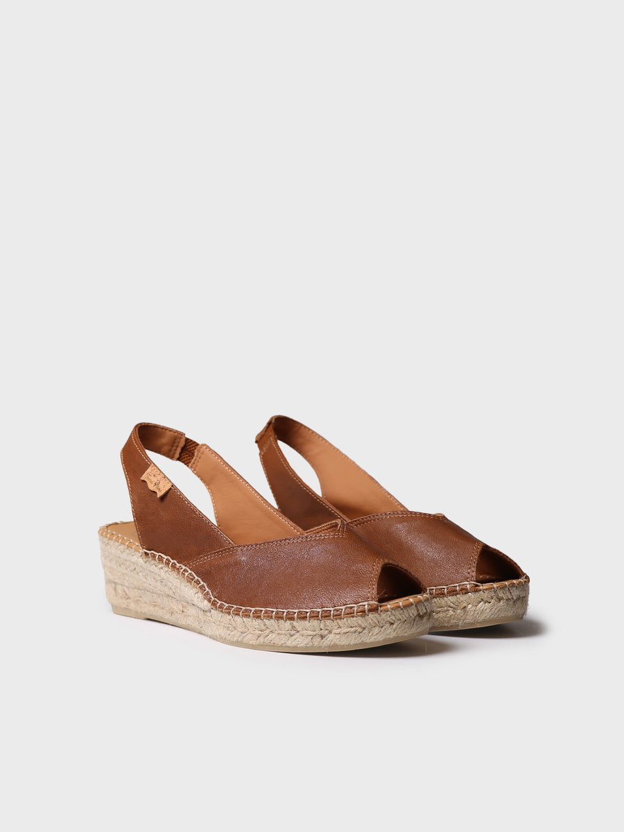 Compensées espadrille en cuir à bout ouvert pour femme | BERNIA-P