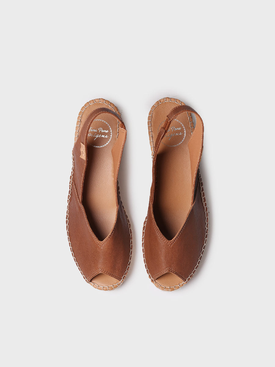 Compensées espadrille en cuir à bout ouvert pour femme | BERNIA-P