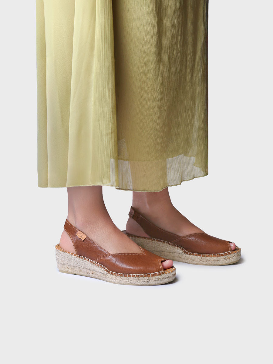 Compensées espadrille en cuir à bout ouvert pour femme | BERNIA-P