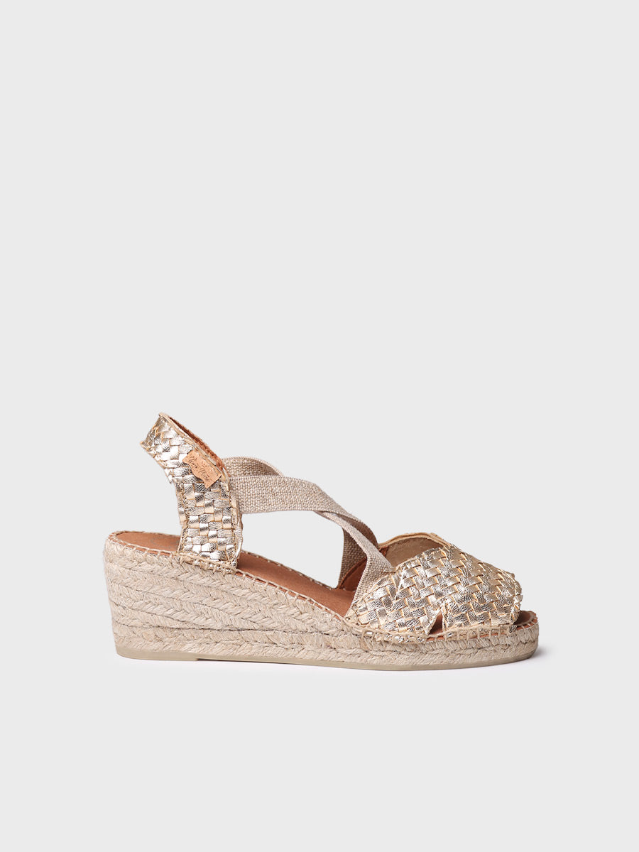 Women's open espadrille in braided leather with wedge heel | SALINA