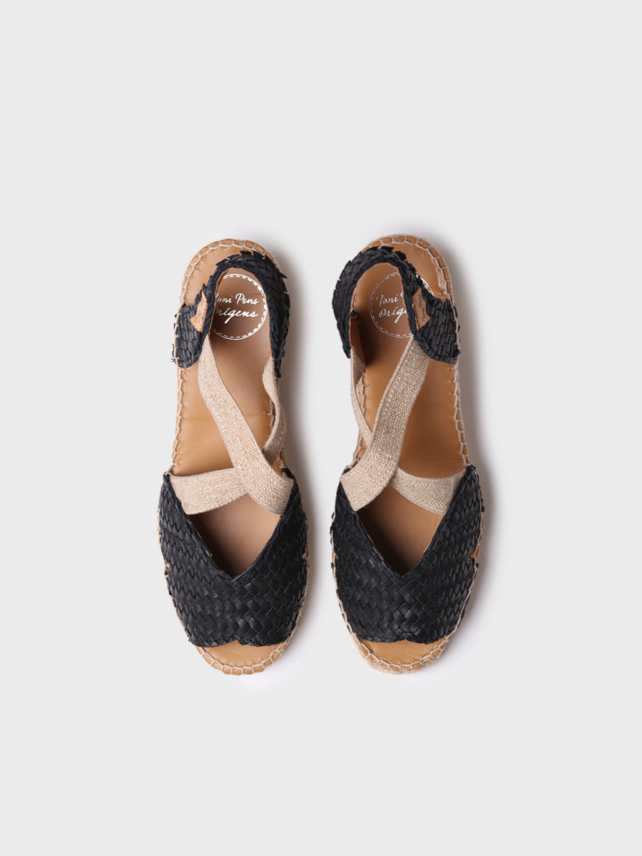 Women's open espadrille in braided leather with wedge heel | SALINA