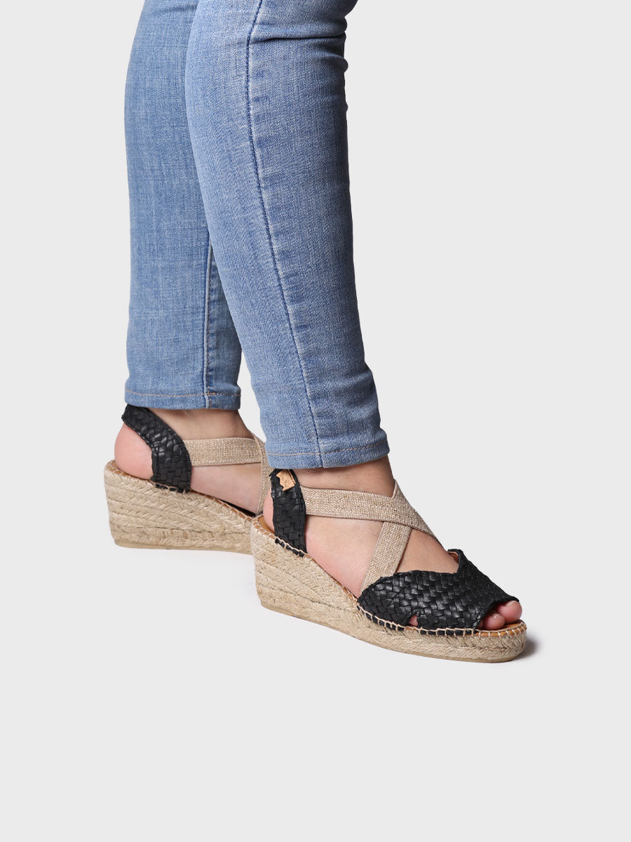 Women's open espadrille in braided leather with wedge heel | SALINA