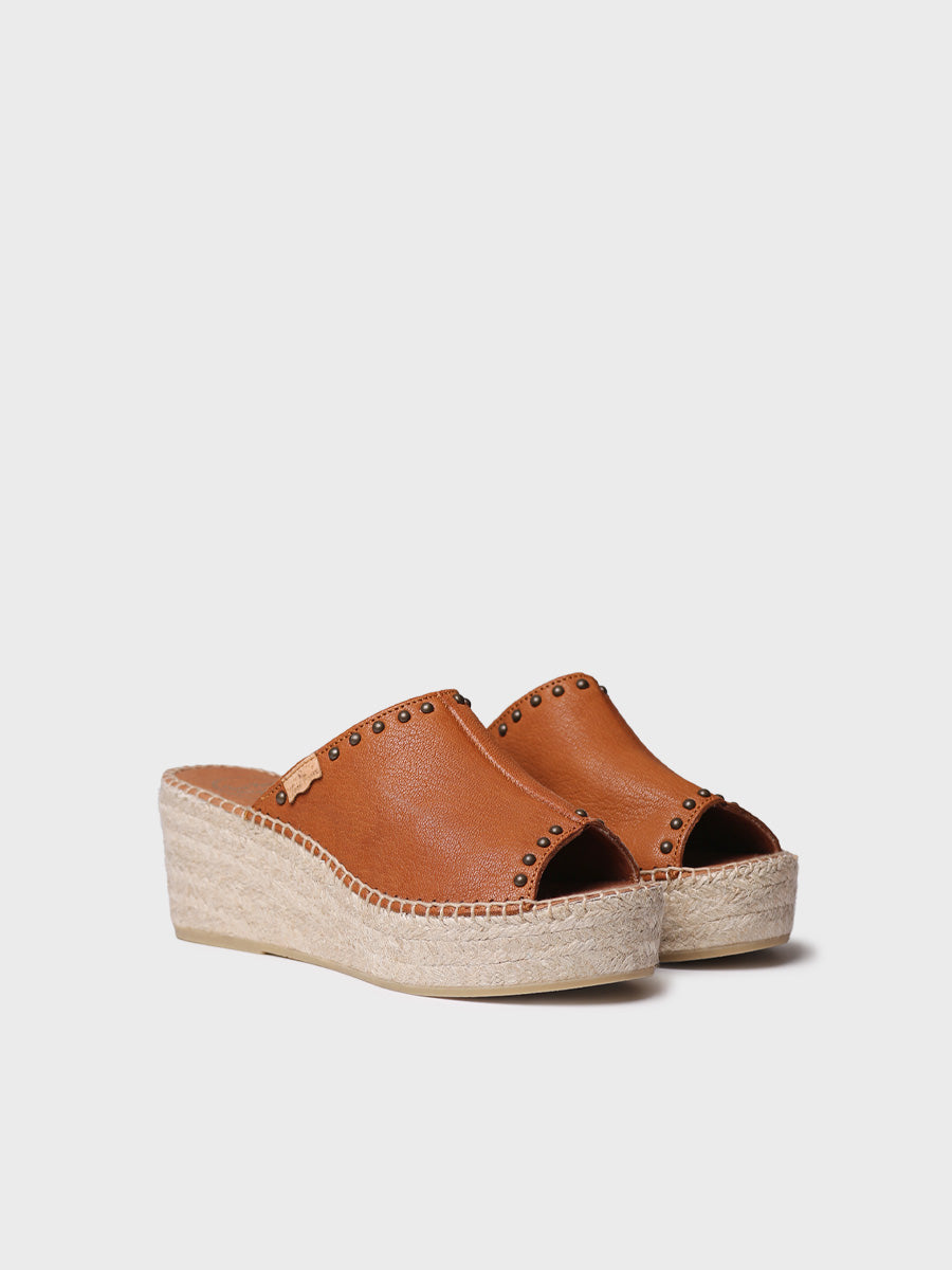 Women's backless espadrille in leather with wedge heel and studs | MODENA