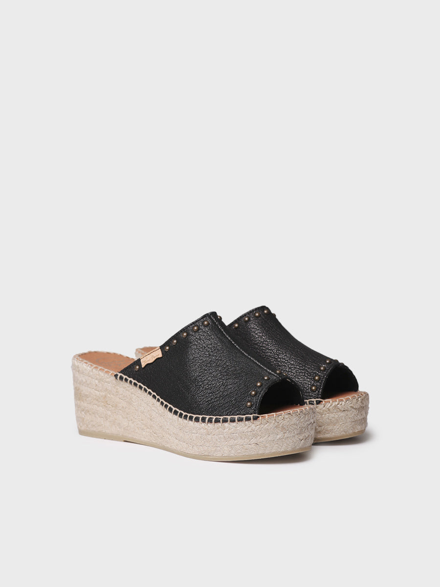 Women's backless espadrille in leather with wedge heel and studs | MODENA