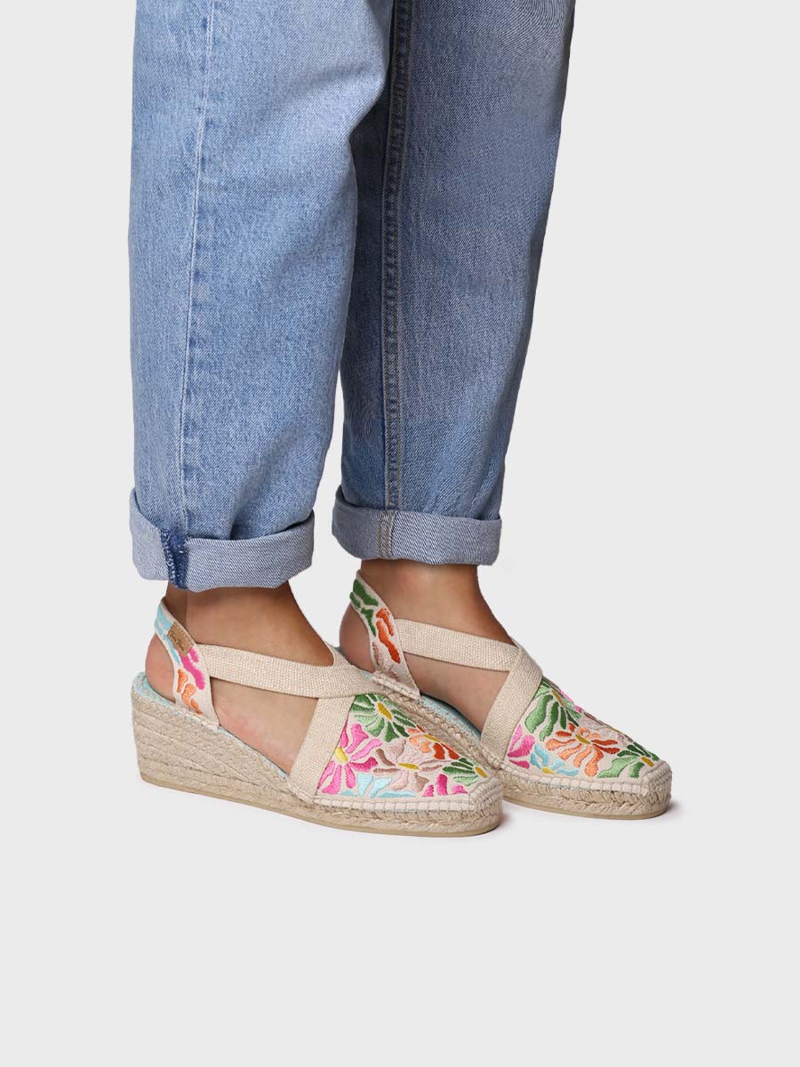 Espadrille compensée femme à broderies multicolores | MONTJOI
