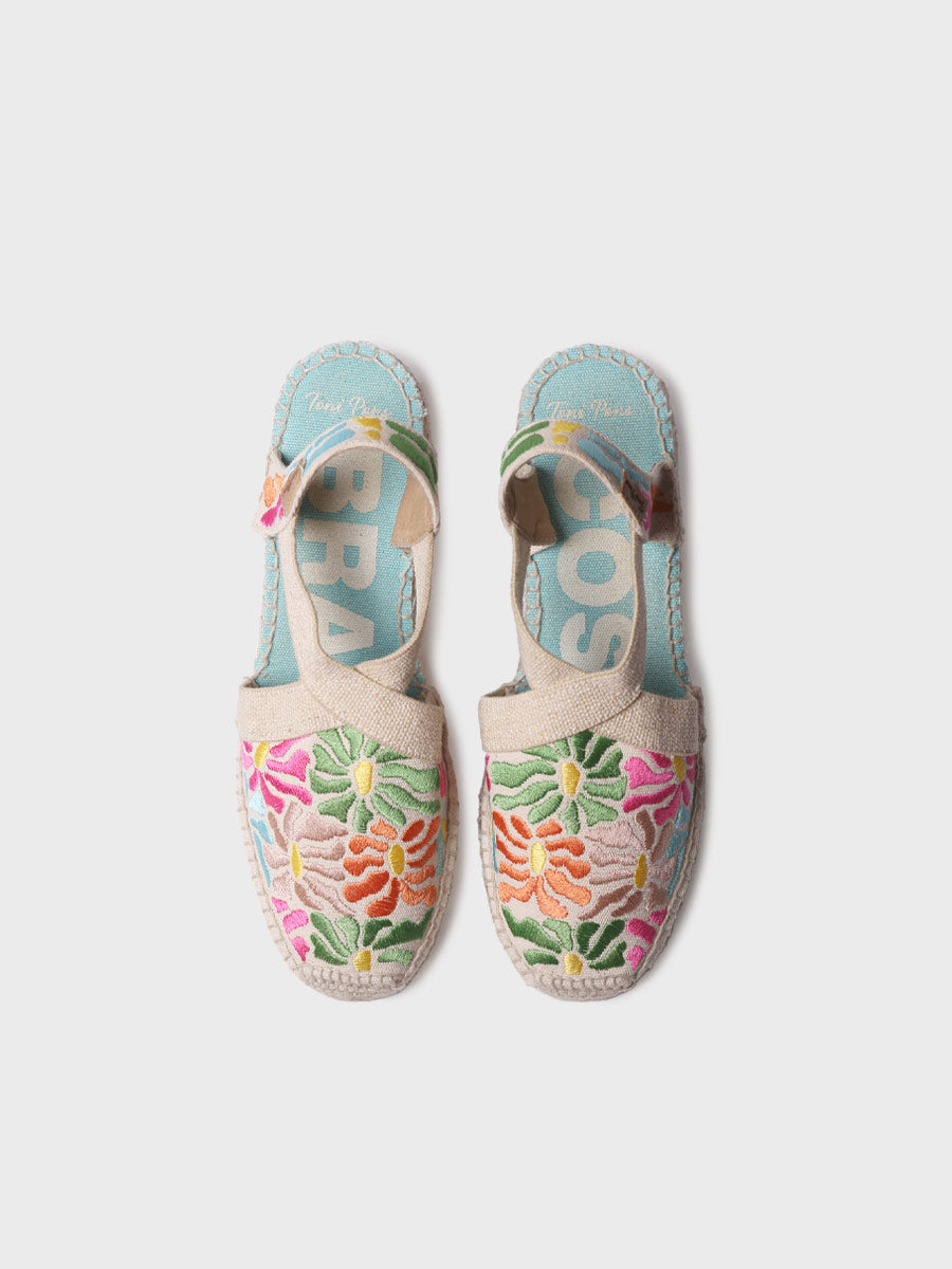 Espadrille compensée femme à broderies multicolores | MONTJOI