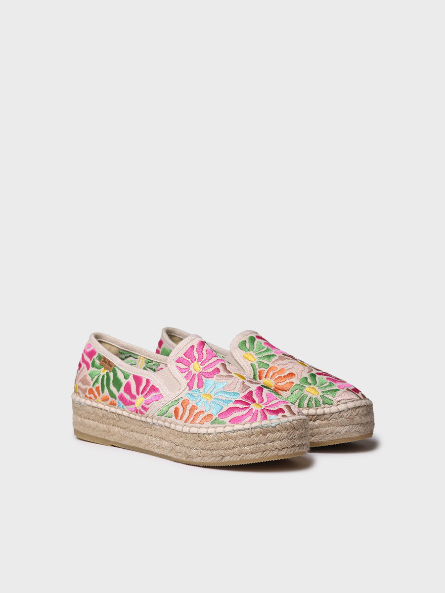 Multicoloured embroidered cotton closed espadrille - POLA