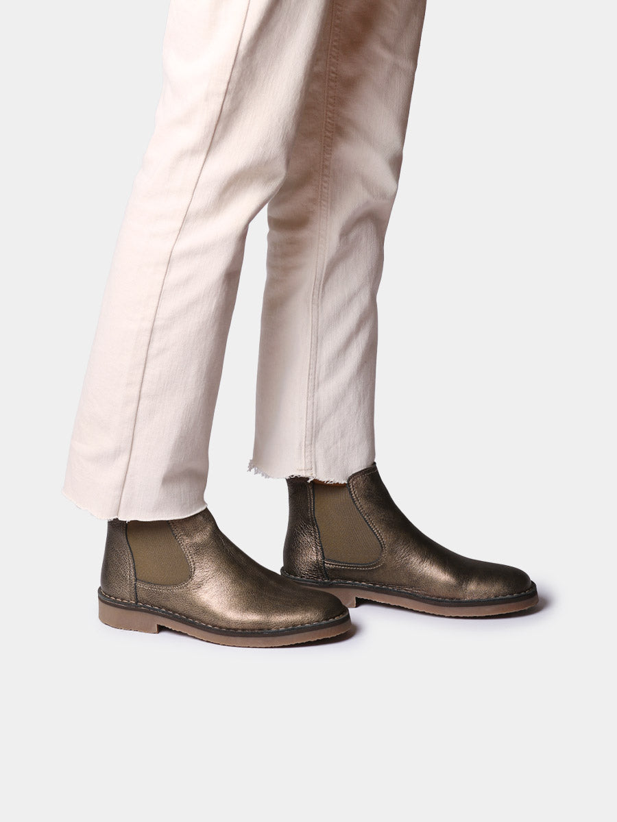 Women's metallic leather ankle boot with elastic sides - ISA-AT