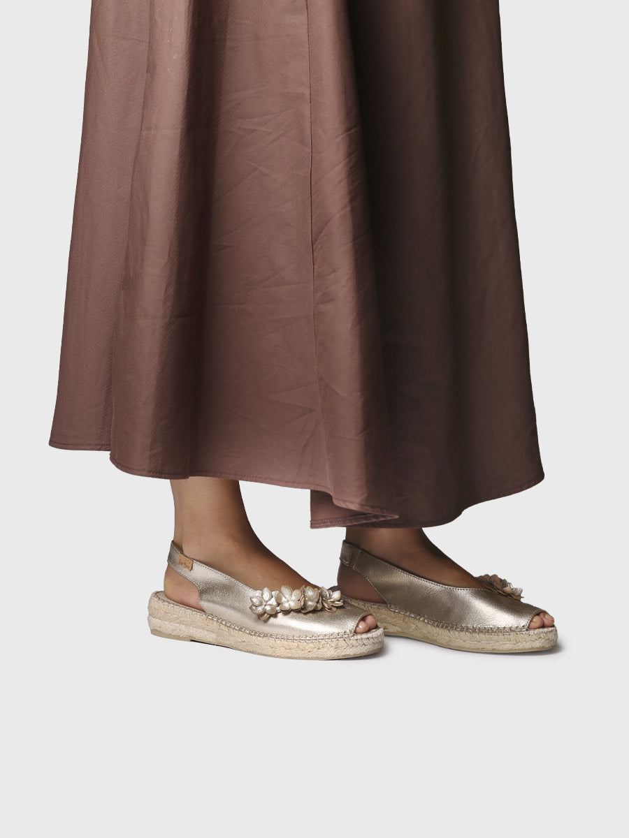 Women's metallic flat espadrilles with flowers | ERICA-TA