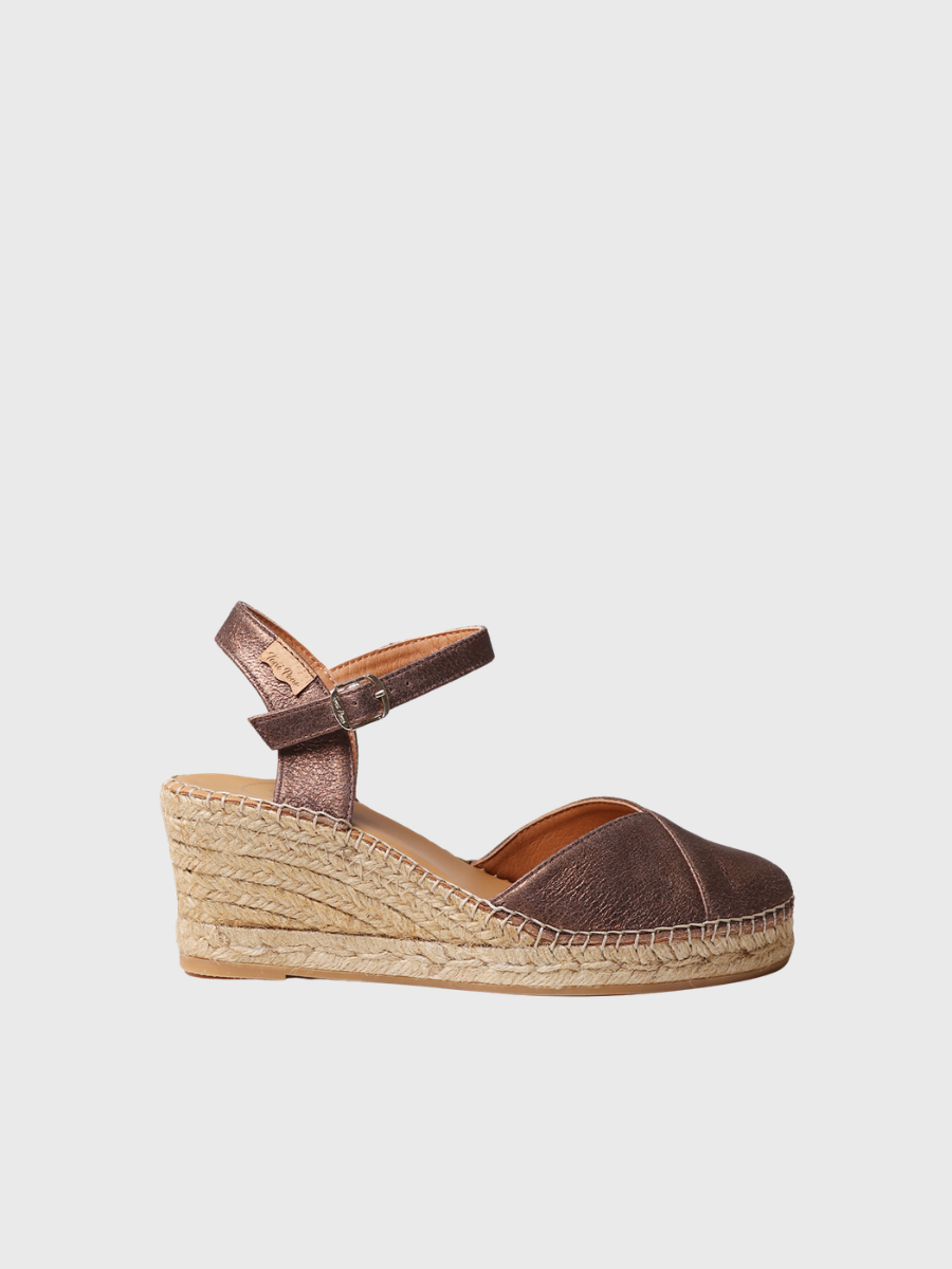 Espadrille compensée en cuir pour femme couleur champagne | BIANCA-AS