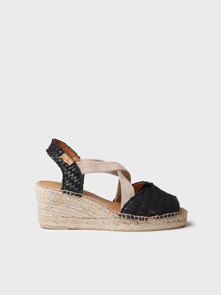 Women's open espadrille in braided leather with wedge heel | SALINA