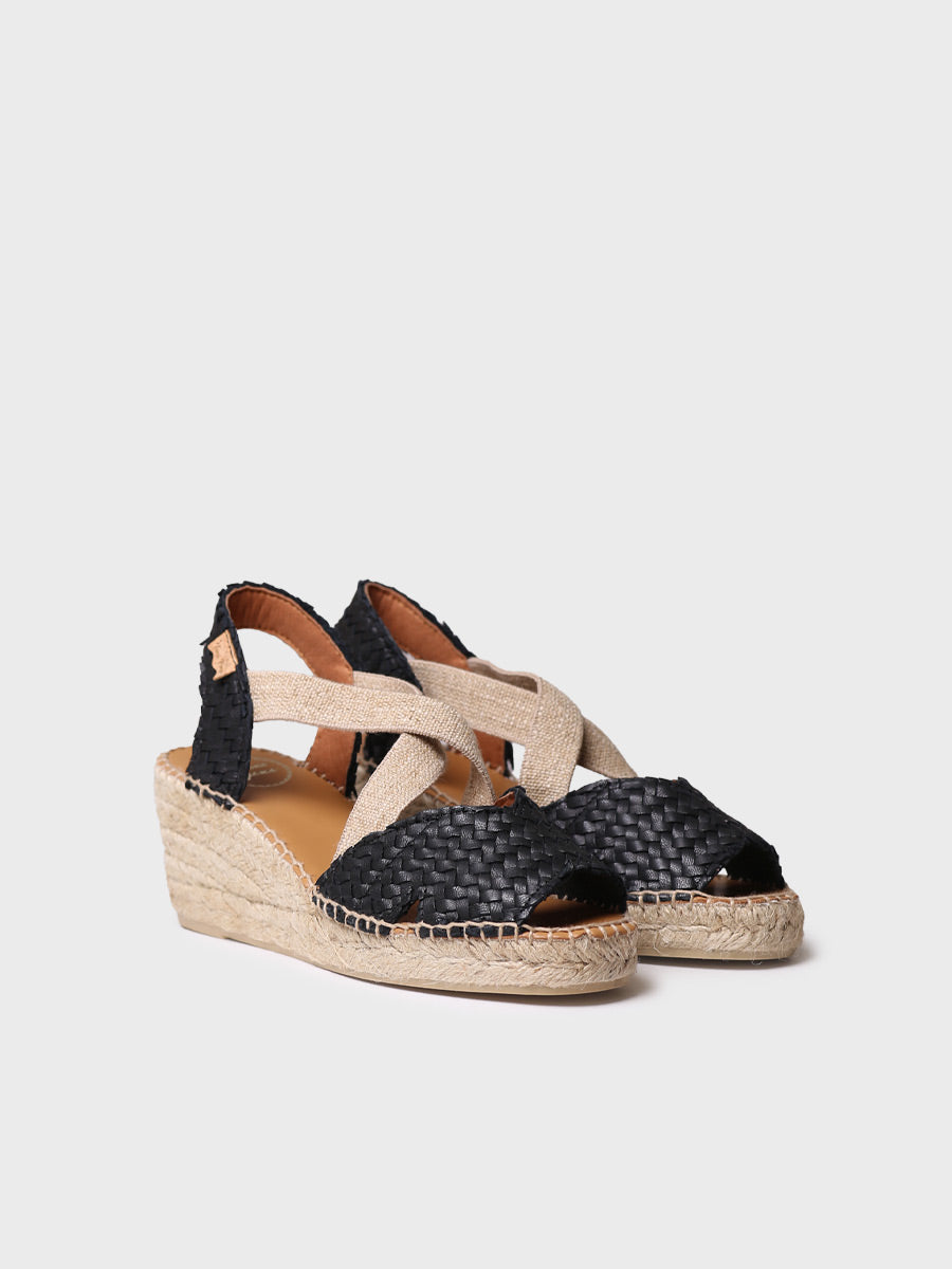 Women's open espadrille in braided leather with wedge heel | SALINA